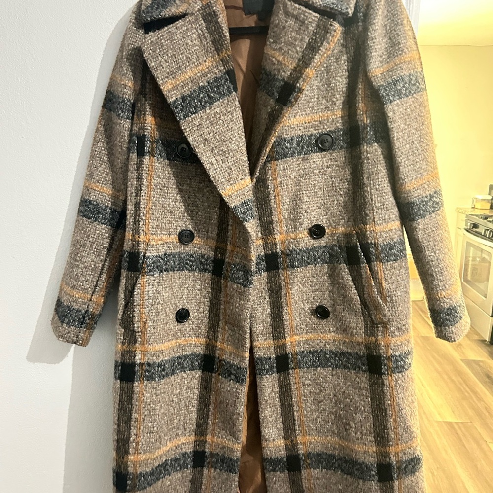 Kendall & Kylie Tan and Black Plaid Pea Coat